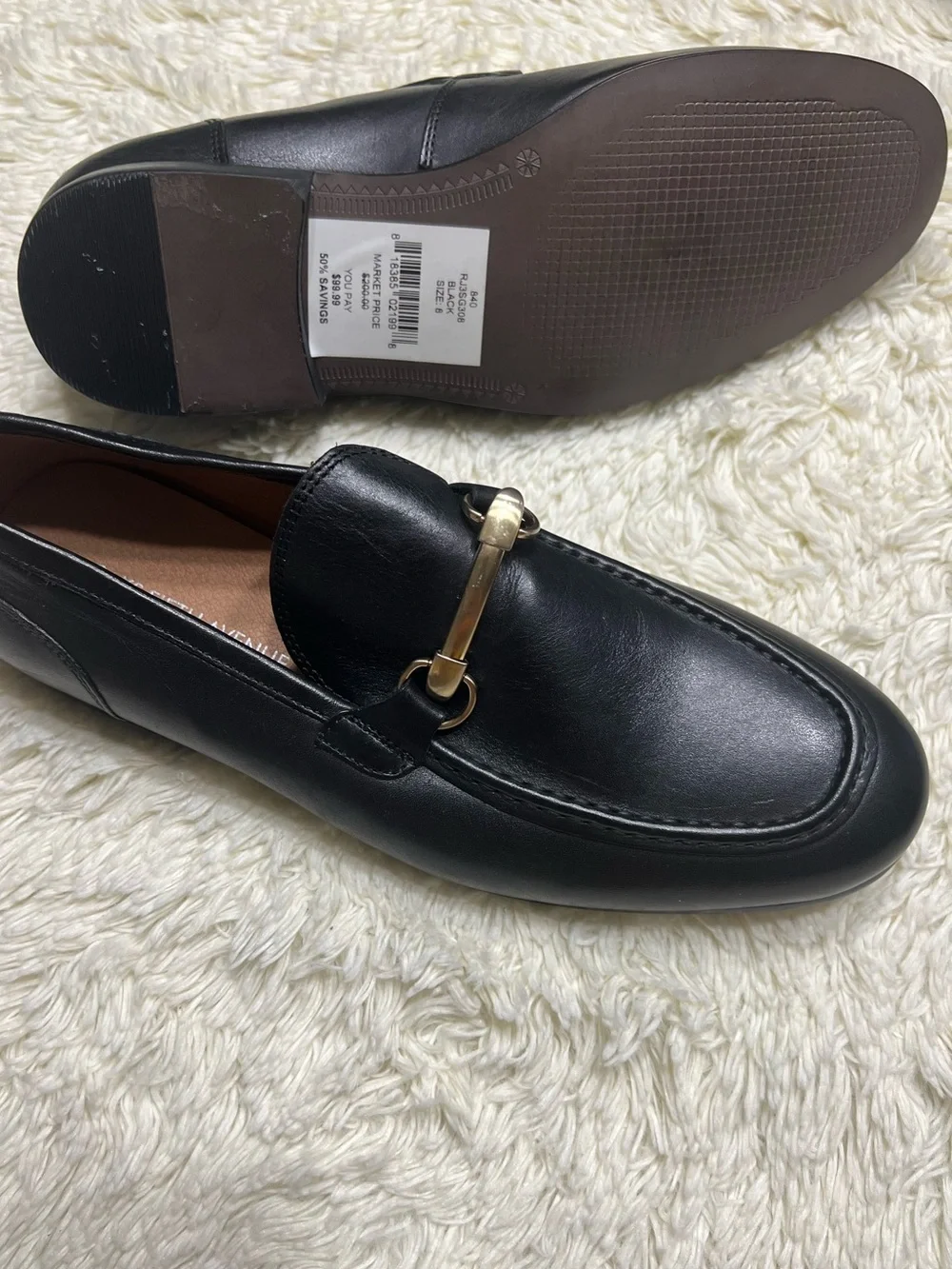 Men's Saks Black Leather Bit Loafers with Gold Hardware